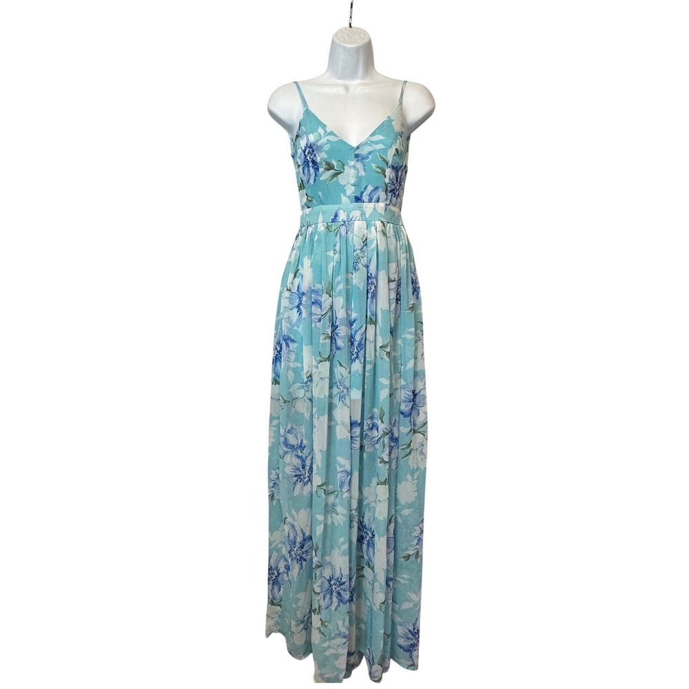 Pink Lily Maxi Dress Womens Small Blue‎ Excellent Floral V-Neck Open Back Boho